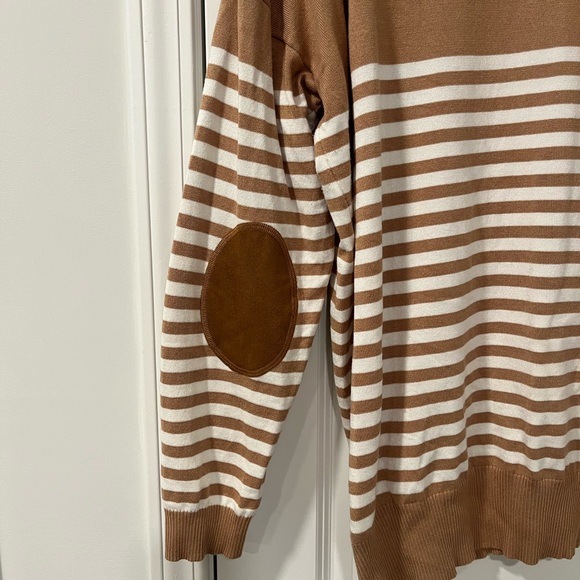 Chic Soul Tan and White Striped Sweater - Picture 4 of 4